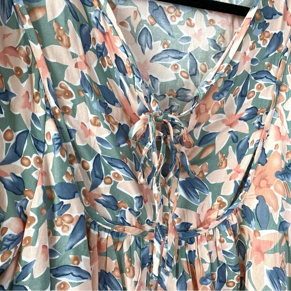LAST CHANCE SALE!Double Tie Front Boho Floral Print Peasant Long Sleeve Blouse - Picture 7 of 11